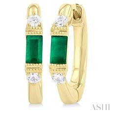 10 Karat Yellow Gold 4 x 2 Emerald Baguette And 0.10 ct Diamond Huggies