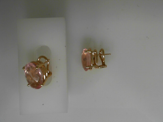 14 Karat Yellow Gold Earrings With 2=14.00X10.00mm Oval Rose Quartzs 
  With omga backs