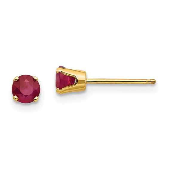 14 Karat Yellow Gold 4mm July/Ruby Post Earrings