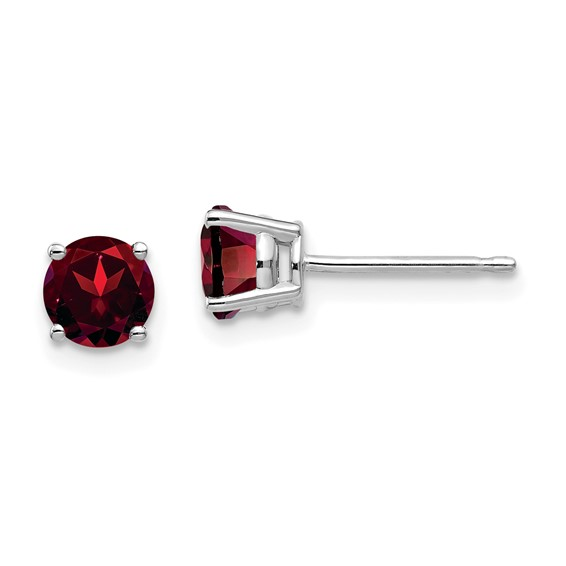 14 karat White Gold 5mm Garnet Earrings