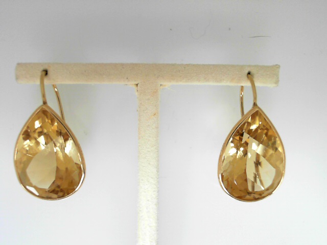 14kt Yellow Gold  Bezel Set With 2=18X12  Pear Shape Citrine Earrings