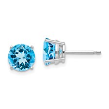 14 Karat White Gold 7.0 Mm Round Blue Topaz Stud Earrings