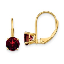 14 Karat Yellow Gold 6.0 Mm Round Garnet Leverbacks Earrings