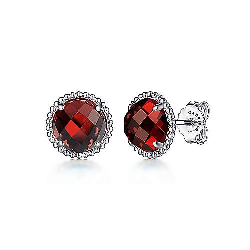 Gabriel & Co Sterling Silver Garnet Stud Earrings with Bujukan Bead Frame