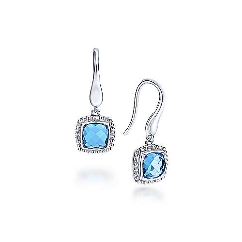 Gabriel & Co Sterling Silver Cushion Cut Swiss Blue Topaz Drop Earrings