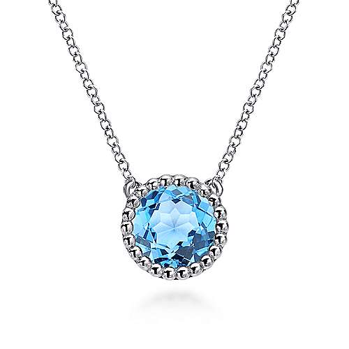 Gabriel & Co Sterling Silver Round Swiss Blue Topaz Pendant Necklace