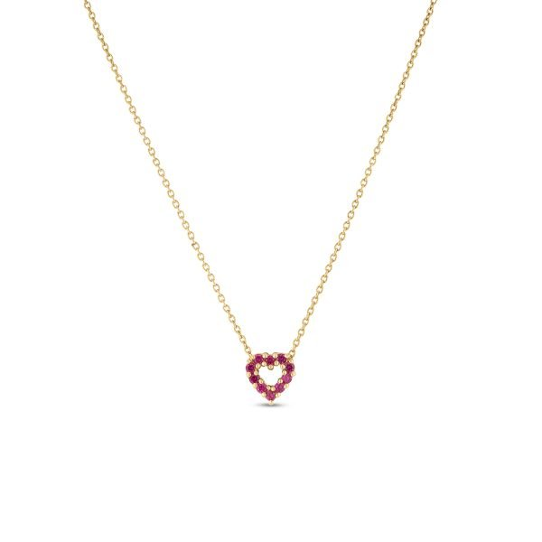 Roberto Coin 18 Karat Yellow Gold Tiny Treasures Diamond And Ruby Reversible Heart Necklace 18 inch