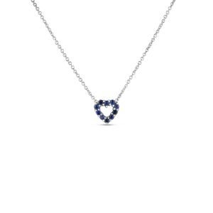 Roberto Coin 18 Karat White Gold Tiny Treasures Diamond And Sapphire Reversible Heart Necklace 18 Inch