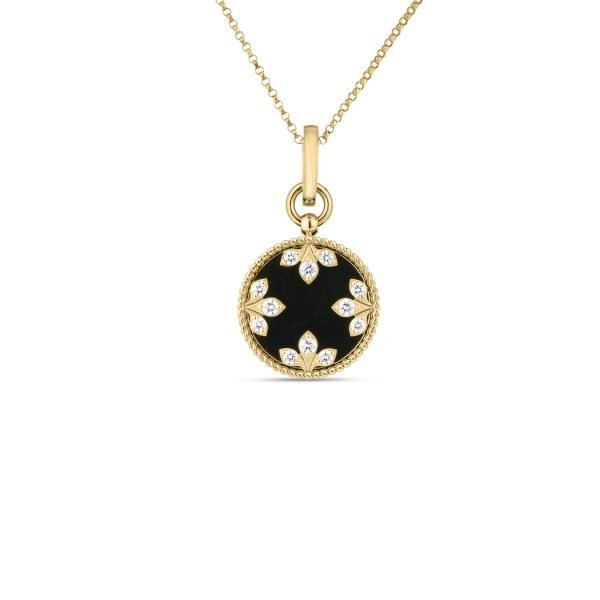 Roberto Coin 18 Karat Yellow Gold Colored Medallions Small Diamond And Black Jade Necklace 18 Inch 
17 mm