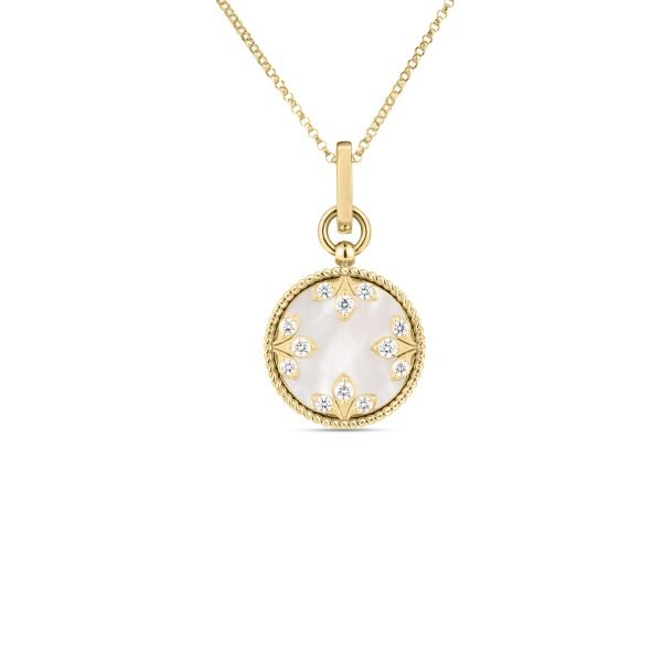 Roberto Coin 18 Karat Yellow Gold Colored Medallions Small Diamond And Mother Of Pearl Necklace 18 Inch 
17 Mm