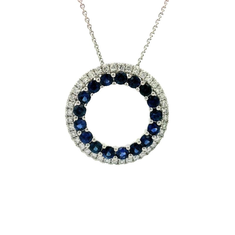 Charles Krypell 18 Karat White Gold Double Circle Pendant With Sapphire 1.40Tw & Diamond 0.48Tw