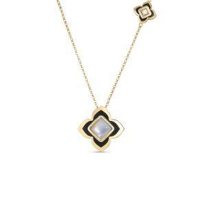 Roberto Coin18 Karat Yellow Gold Palazzo Ducale Carnevale Mother Of Pearl, Diamond 0.03 Ct And Black Enamel Pendant  18 inch