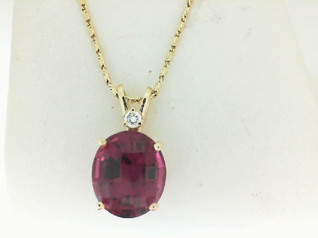 Yellow Gold 14 Karat 7.10Ct Oval Tourmaline And One 0.10Ct Round Diamond pendant on 18 inch chain