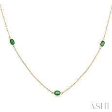 14 Karat Yellow Gold 4 X 3 Mm Oval Emerald Bezel Set Station Necklace 18 Inch