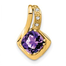 14 Karat Yellow Gold 7.0 Mm Cushion Cut Amethyst And Diamond Pendant 0.015 Ct 18 Inch Chain