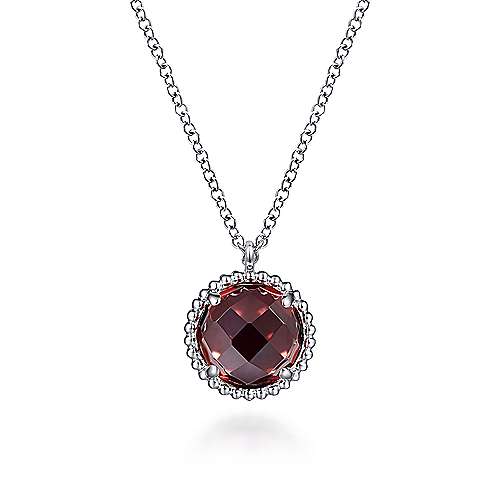 Gabriel & Co:Sterling Silver Garnet Center and Bujukan Frame Pendant Necklace