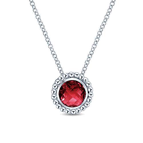 Gabriel & Co Sterling Silver Round Garnet Pendant Necklace