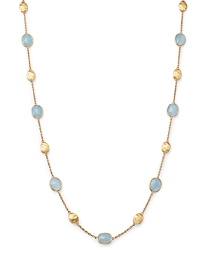 Macro Bicego 18 Karat Yellow Gold Siviglia Aquamarine Necklace 
Length: 16.5 Inch