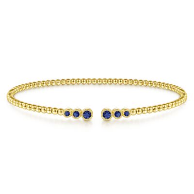 Gabriel & Co 14 Karat Yellow Gold Bujukan Sapphire Bangle Bracelet 0.34 Ct