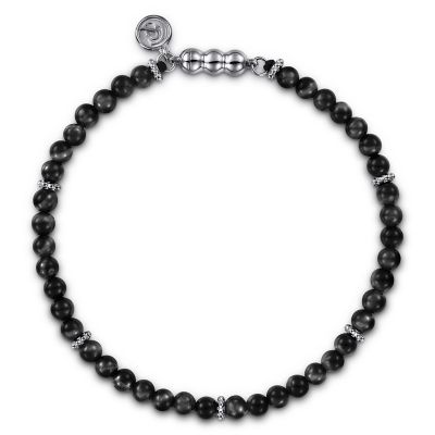 Gabriel & Co Sterling Silver 4.0 mm Onyx Bead Bracelet 8 Inch