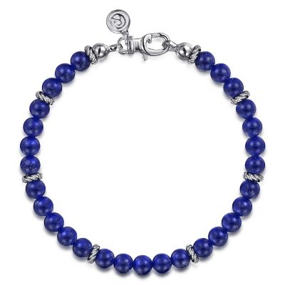 Gabriel & Co Stelring Silver 6.0 mm Lapis Bead Bracelet 8 Inch