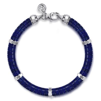 Gabriel & Co Stelring Silver Cylinder Lapis Bead Bracelet 8 Inch