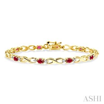 10 Karat Yellow Gold 4 X 3 Ruby And 0.10 Ct Diamond Bracelet 7 Inch