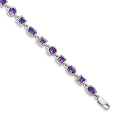 Strerling Silver Miligrain Bezel Amethyst Bracelet 7.5 inch