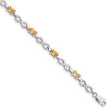 Sterling Silver Oval Citrine Infinity Link Bracelet 7.25  Inch