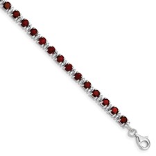 Sterling Silver Round Cut 3.3 Mm Garnet Line Bracelet 7 Inch  0.02 Ct Diamond Accent