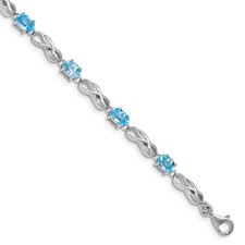 Sterling Silver Rhodium-Plated Oval Blue Topaz Figure 8 Bracelet 7 Inch