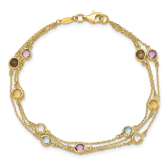 14 Karat Yellow Gold  Multi Gemstone Bezel Set Station Bracelet 7.5 Inch