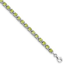 Sterling Silver Rhodium-plated Peridot and 0.02 ct Diamond Bracelet 7 inch