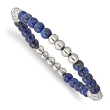 Stainless Steel And Lapis Beaded Stretch Bracelet 7.5 inch