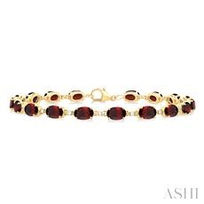 10 Karat Yellow Gold 6 X 4 Mm Oval Garnet And Diamond 0.15 Ct Link Bracelet 7 Inch