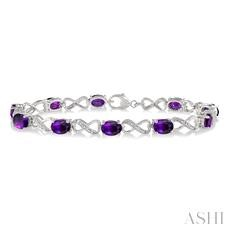 Sterling Silver Oval Shape 7X5 Mm Oval Cut Amethyst And Diamond Bracelet 0.10 Ct