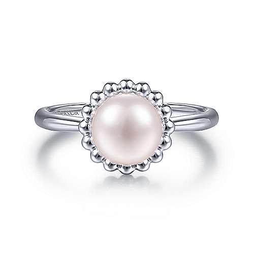 Gabriel & Co Sterling Silver Bujukan Frame Pearl Ring