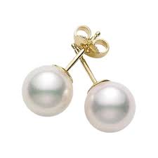 Mikimoto 18 Karat Yellow Gold Stud Earrings With 2=7.50-8.00mm  A+ Quality Round Akoya Pearls