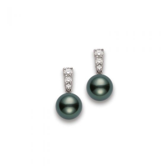 Mikimoto Morning Dew Black South Sea Cultured Pearl Earrings – 18K White Gold
With 2=9.00 Mm Round Black South Sea Cultured Pearls  And 6=0.48Tw Round Diamonds