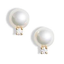 Mikimoto 18 Karat Yellow Pearl Earrings With 2=7.00-7.50mm Round A+ Pearls And 2=0.10Tw R Diamonds