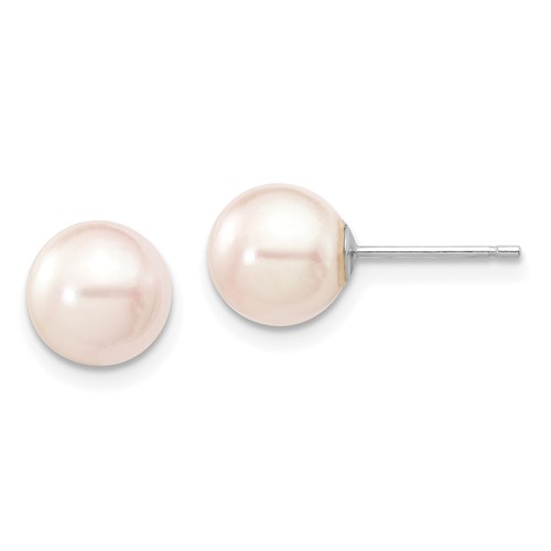 14 Karat White Gold 8-9 mm Round Freshwater Earrings