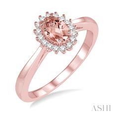 10 Karat Rose Gold 6 X 4 Mm Oval Morganite And 0.12 ct Diamond Halo  Ring