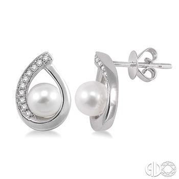 10 Karat White Gold 6mm Pearl With 0.10 Ct Diamond Earrings