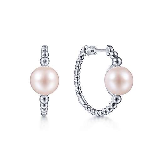 Gabriel & Co Sterling Silver 25mm Pearl Classic Hoop Earrings