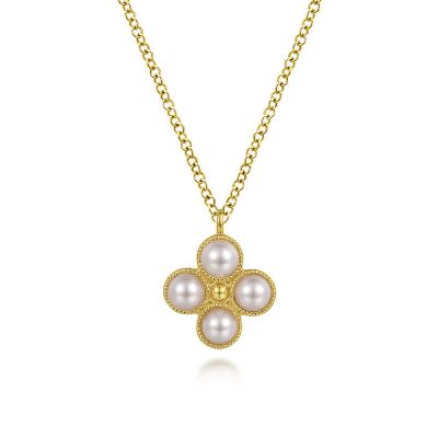 Gabriel & Co 14 Karat Yellow Gold Pearl Bujukan Pendant 17.5 Inch