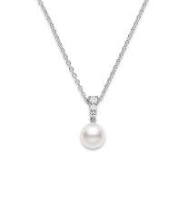 Mikimoto 18 Karat White Gold Morning Dew With One 8.00mm Round Akoya Pearls And 3=0.12Tw Round Diamonds  18