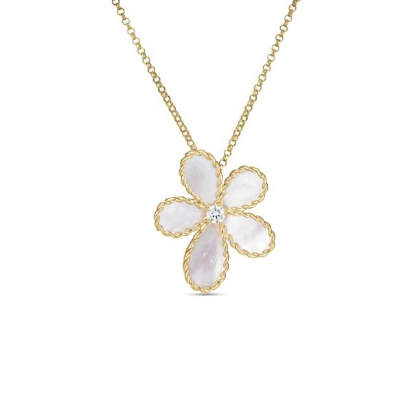 Roberto Coin18K Yellow Gold Jasmine Diamond & Mother Of Pearl Flower Necklace
1.65ct MOP/ 0.06CT Diamond
18