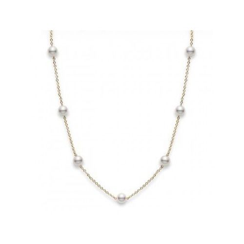 Mikimoto18K Yellow Gold Tin Cup Necklace With 5.5mm Akoya Pearls 
16 Length