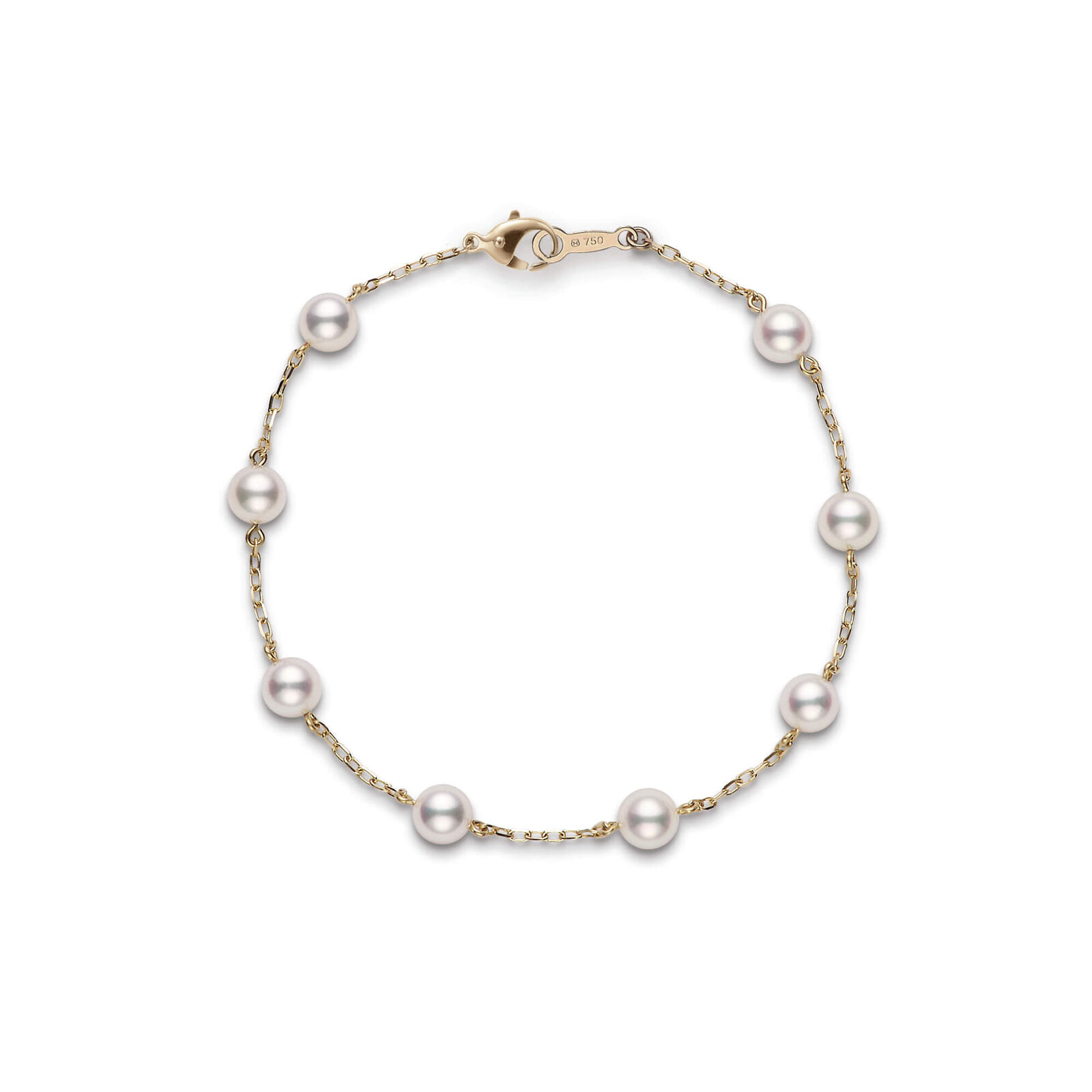 Mikimoto 18K Yellow Gold 5.5 X 6.0 mm Pearl And Chain Bracelet- 7 inch