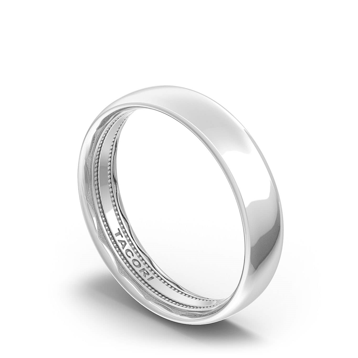 Tacori 18 Karat White Gold 5mm Classic Rounded Wedding Band in High Polish Finish